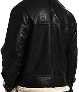 B3 Black Leather Shearling Bomber Jacket
