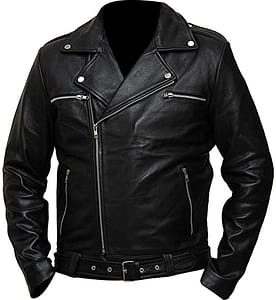 The walking dead negan black leather jacket front view