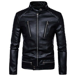 fitted black leather jacket