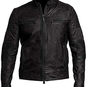 Slim Fit Cafe Racer Distressed Black Real Leather Jacket