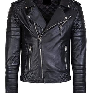 Mens Quilted Black Lambskin Leather Jacket