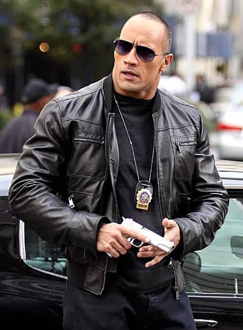 Dwayne johnson the rock leather jacket front view