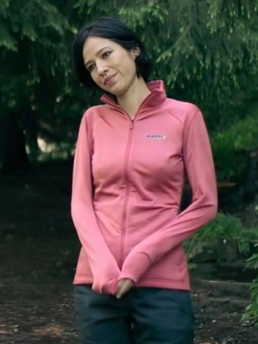 Model wearing don't move 2024 kelsey asbille pink jacket