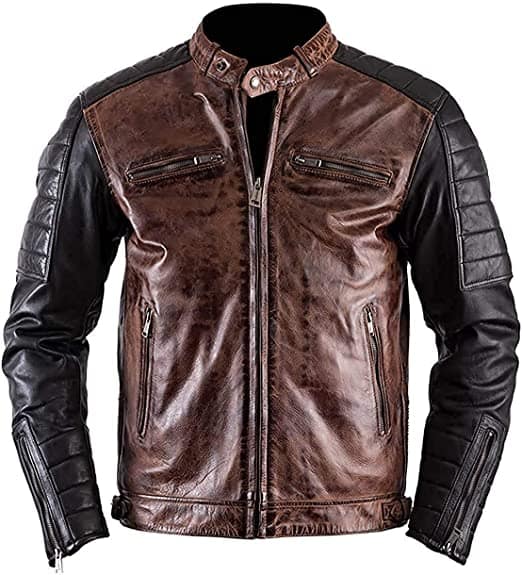 Black & Brown Leather Biker Jacket - Mens Black Leather Jacket