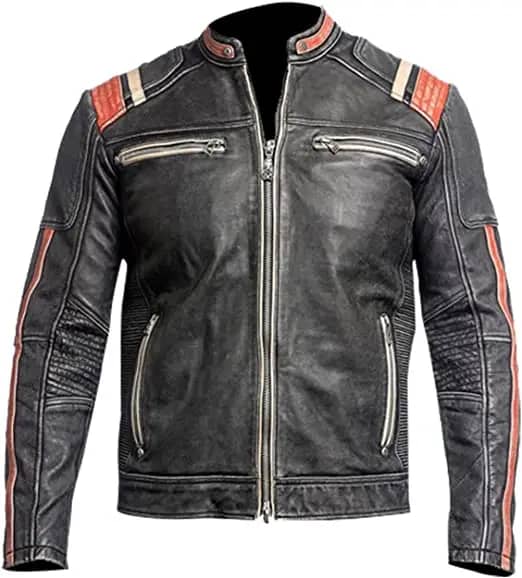 Vintage leather biker jacket for sale front view