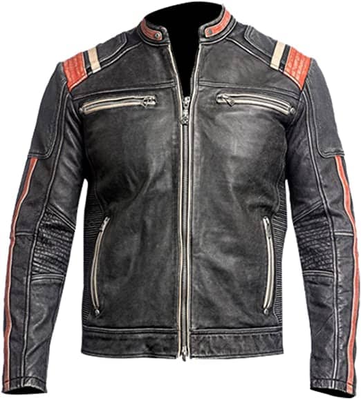 black and orange leather jacket