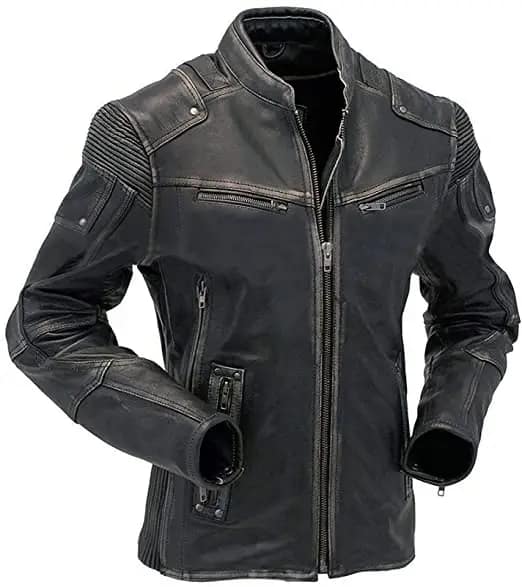 Black rivet biker leather jacket front view