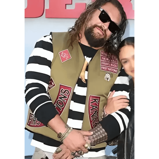 The bikeriders 2024 premiere jason momoa brown vest