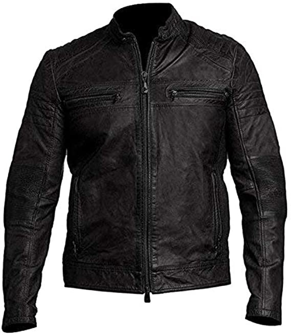 slim fit black leather jacket mens