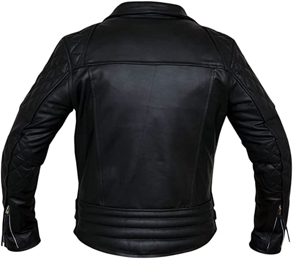 Mens black quilted jacket back view