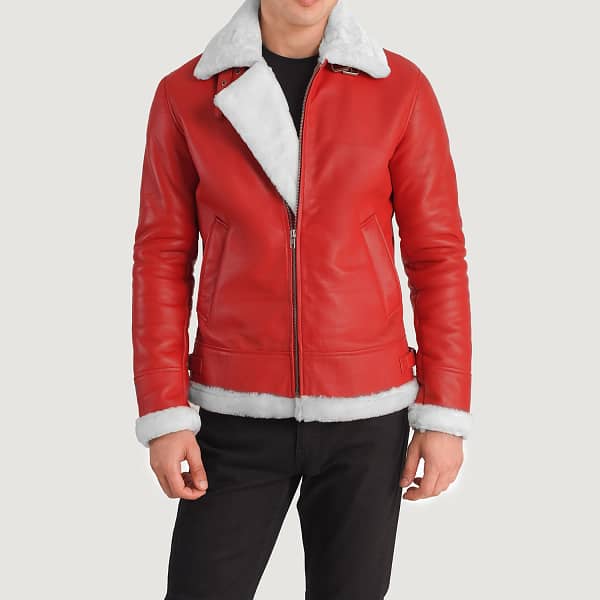 Francis b-3 red leather bomber jacket front view