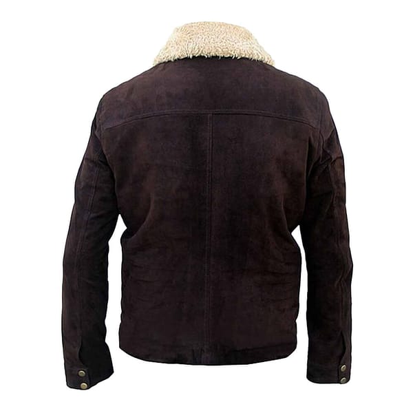 Mens brown soft suede leather jacket back view