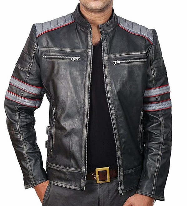 Retro vintage leather biker jacket front view