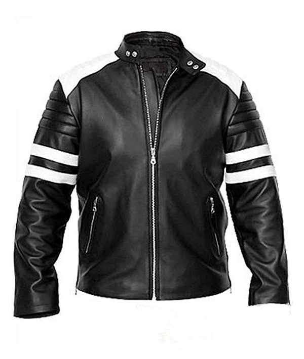 Brad pitt black and white leather jacket front view