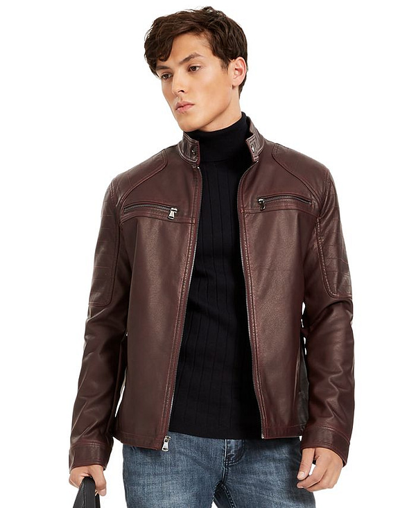 Dean brown leather biker jacket front view