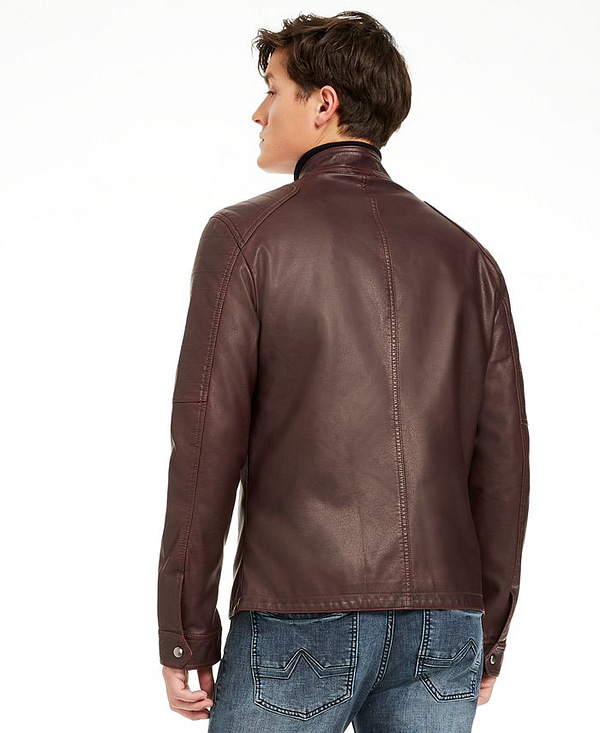 Dean brown leather biker jacket back view