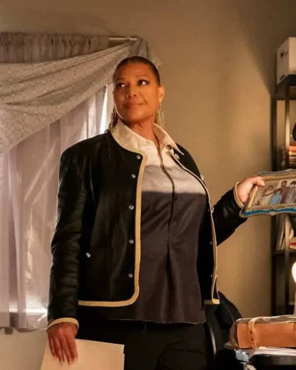 Model wearing robyn mcCall the equalizer S04 black jacket