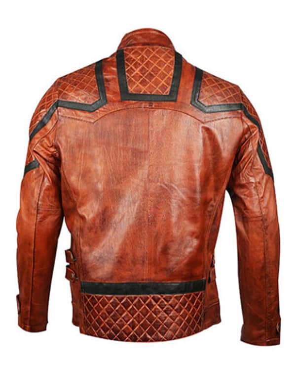 Mens Distressed Brown Leather Jacket - Image 2