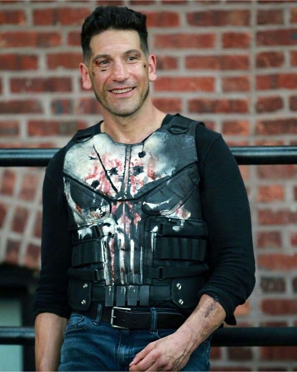 Model wearing Frank castle the punisher season 2 vest