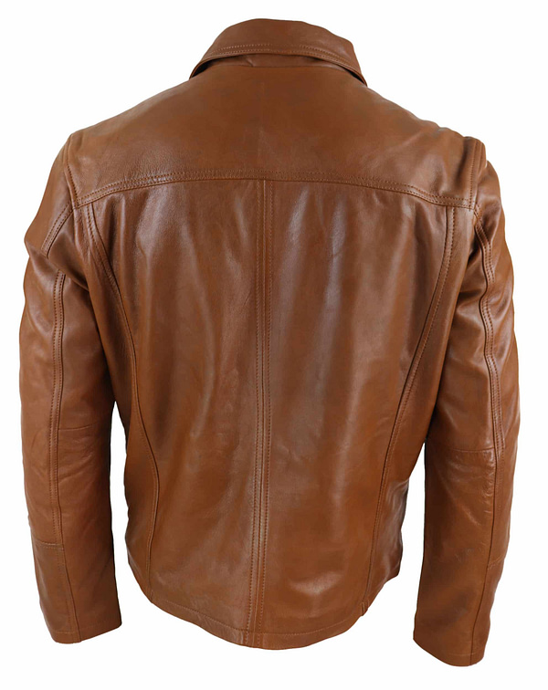 Brown leather jacket for men back view