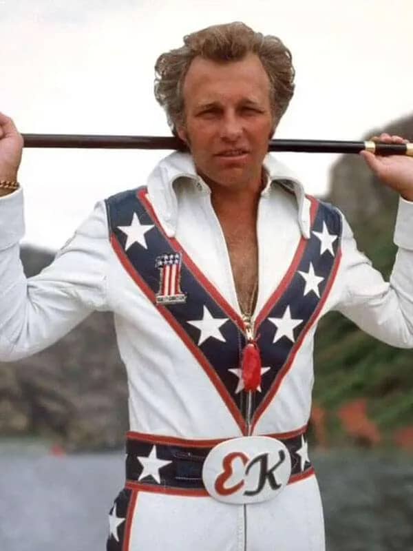 Evel knievel white leather jacket front view