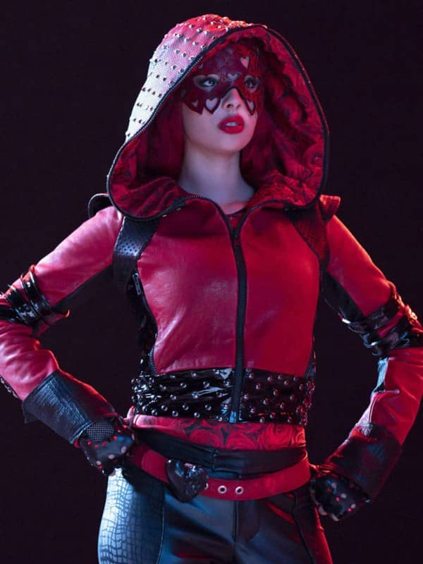 Kylie cantrall descendants the rise of red 2024 studded leather jacket front view