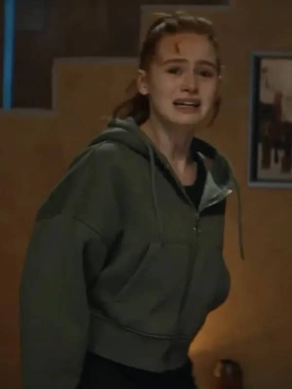 The strangers chapter 2 madelaine petsch green hooded jacket side view