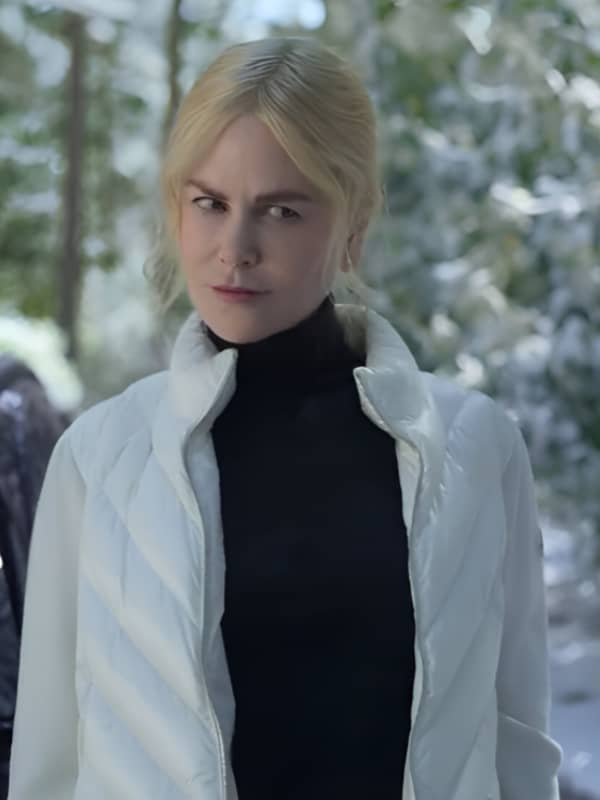 Nicole kidman a family affair 2024 white puffer jacket front view