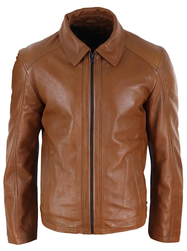 Brown leather jacket for men front view