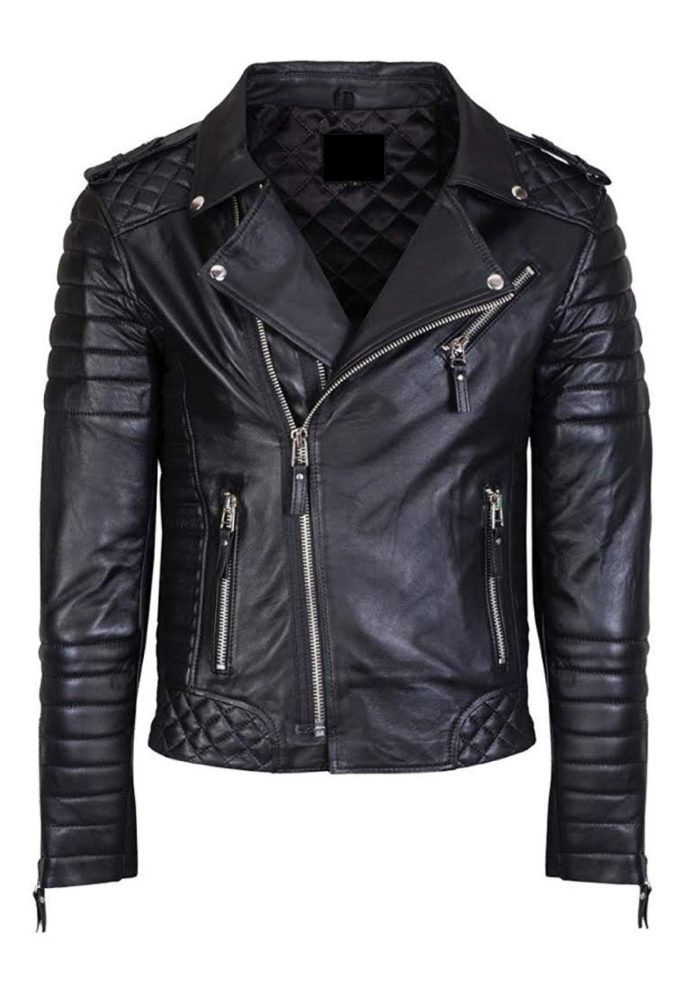 Black lambskin leather jacket front view